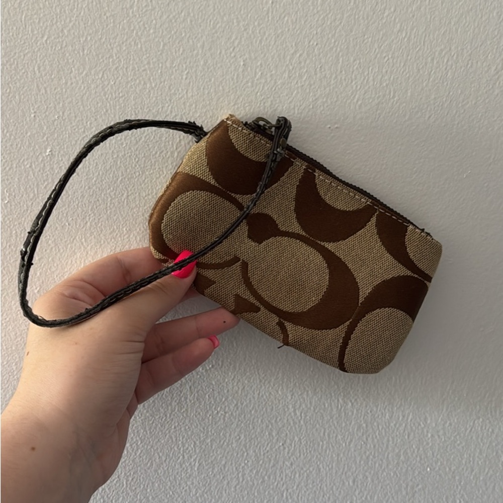 Coach Signature Brown and Tan Wristlet